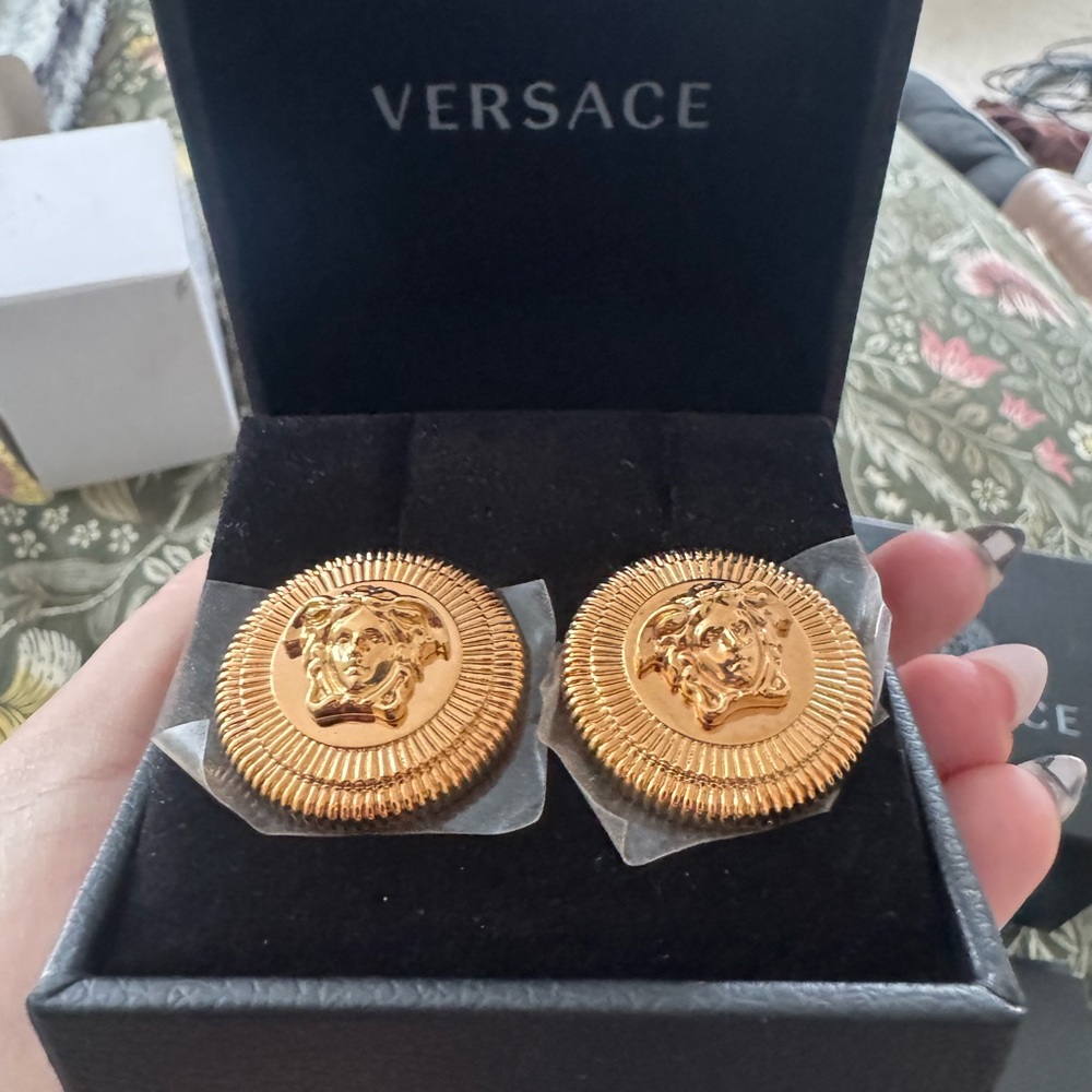 Versace Medusa Biggie Gold Tone Stud Earrings